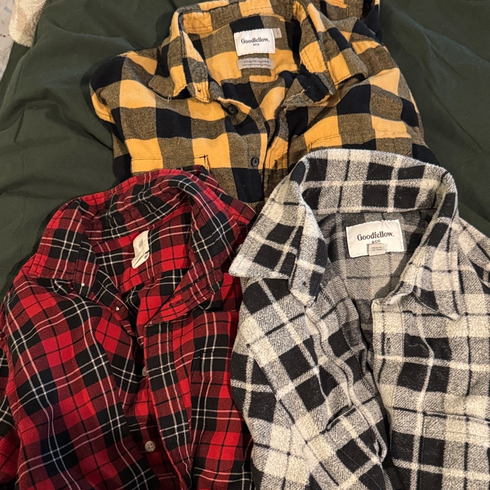 Bundle Goodfellow & Co Plaid Flannel Shirts - Yellow, Red, Black/White